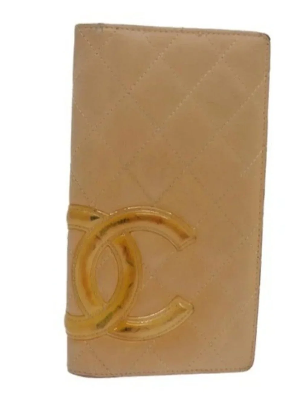 CHANEL Cambon Line Matelasse Long Wallet Leather Beige CC Auth bs16763